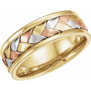 14K Tri-Color 7.75 mm Woven Band Size 6 - Siddiqui Jewelers