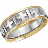 14K White/Yellow 7 mm Cross Pattern Band Size 8.5 - Siddiqui Jewelers