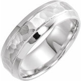 10K White 7 mm Beveled-Edge Band with Hammered Finish Size 9 - Siddiqui Jewelers