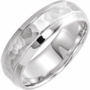10K White 7 mm Beveled-Edge Band with Hammered Finish Size 9 - Siddiqui Jewelers