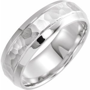 Platinum 7 mm Beveled-Edge Band with Hammered Finish Size 10 - Siddiqui Jewelers