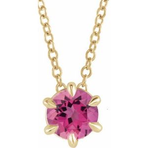 14K Yellow 5 mm Natural Pink Tourmaline Solitaire 16-18" Necklace Siddiqui Jewelers