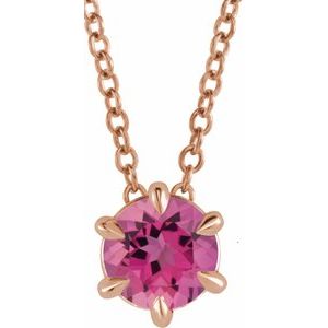 14K Rose 4 mm Natural Pink Tourmaline Solitaire 16-18" Necklace Siddiqui Jewelers