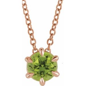 14K Rose 4 mm Natural Peridot Solitaire 16-18" Necklace Siddiqui Jewelers