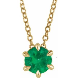 14K Yellow 4 mm Natural Emerald Solitaire 16-18" Necklace Siddiqui Jewelers