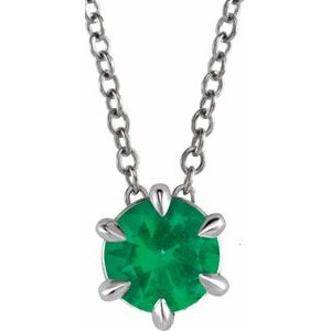 Platinum 6 mm Lab-Grown Emerald Solitaire 16-18" Necklace Siddiqui Jewelers