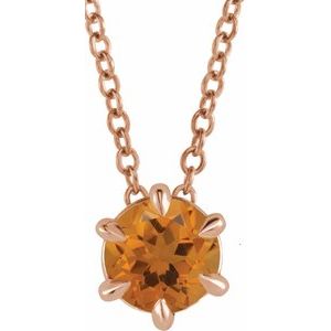 14K Rose 6 mm Natural Citrine Solitaire 16-18" Necklace Siddiqui Jewelers