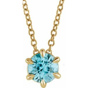 14K Yellow 6 mm Natural Blue Zircon Solitaire 16-18" Necklace Siddiqui Jewelers