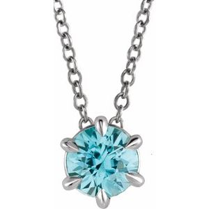 Sterling Silver 6 mm Natural Blue Zircon Solitaire 16-18" Necklace Siddiqui Jewelers