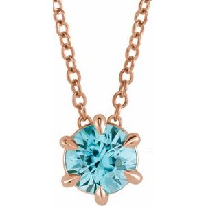 14K Rose 4 mm Natural Blue Zircon Solitaire 16-18" Necklace Siddiqui Jewelers