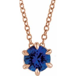 14K Rose 5 mm Natural Blue Sapphire Solitaire 16-18" Necklace Siddiqui Jewelers