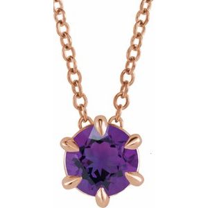 14K Rose 4 mm Natural Amethyst Solitaire 16-18" Necklace Siddiqui Jewelers