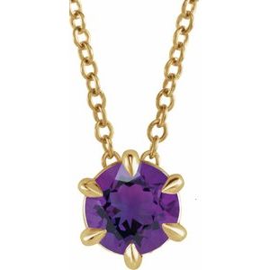 14K Yellow 4 mm Natural Amethyst Solitaire 16-18" Necklace Siddiqui Jewelers