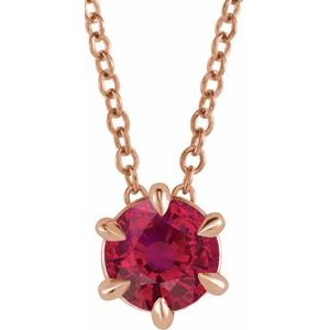 14K Rose 5 mm Natural Ruby Solitaire 16-18" Necklace Siddiqui Jewelers
