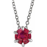 14K White 6 mm Lab-Grown Ruby Solitaire 16-18" Necklace Siddiqui Jewelers