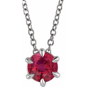 Sterling Silver 6 mm Lab-Grown Ruby Solitaire 16-18" Necklace Siddiqui Jewelers