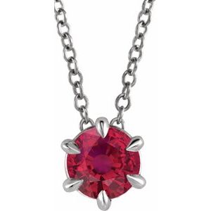 Sterling Silver 4 mm Lab-Grown Ruby Solitaire 16-18" Necklace Siddiqui Jewelers