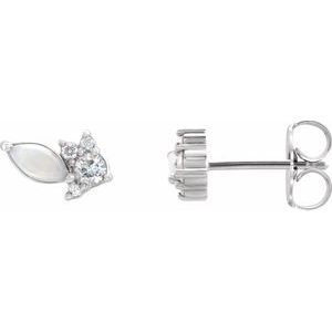 14K White Australian Opal & 1/6 CTW Diamond Cluster Earrings - Siddiqui Jewelers