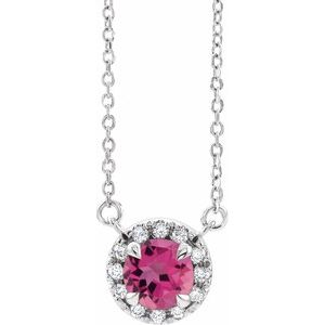 Sterling Silver 5 mm Natural Pink Tourmaline & 1/10 CTW Natural Diamond 16" Necklace Siddiqui Jewelers