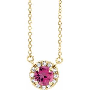 14K Yellow 6 mm Natural Pink Tourmaline & 1/6 CTW Natural Diamond 18" Necklace Siddiqui Jewelers