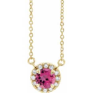 14K Yellow 5.5 mm Natural Pink Tourmaline 1/10 CTW Natural Diamond 16" Necklace Siddiqui Jewelers