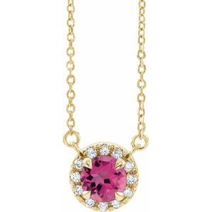 14K Yellow 3.5 mm Natural Pink Tourmaline & .03 CTW Natural Diamond 16" Necklace Siddiqui Jewelers