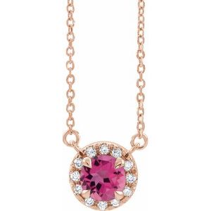 14K Rose 3 mm Natual Pink Tourmaline & .03 CTW Natual Diamond 16" Necklace Siddiqui Jewelers