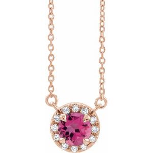 14K Rose 6 mm Natural Pink Tourmaline & 1/6 CTW Natural Diamond 18" Necklace Siddiqui Jewelers