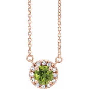 14K Rose 5.5 mm Natural Peridot 1/10 CTW Natural Diamond 18" Necklace Siddiqui Jewelers