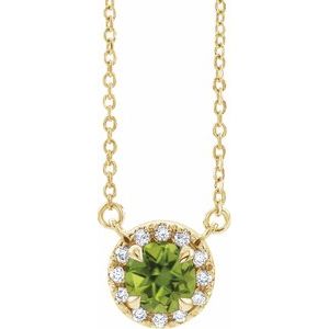 14K Yellow 3.5 mm Natural Peridot & .03 CTW Natural Diamond 18" Necklace Siddiqui Jewelers
