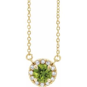 14K Yellow 5.5 mm Natural Peridot 1/10 CTW Natural Diamond 16" Necklace Siddiqui Jewelers