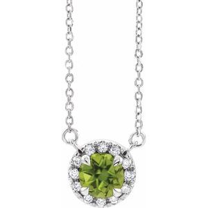 Sterling Silver 5 mm Natural Peridot & 1/10 CTW Natural Diamond 16" Necklace Siddiqui Jewelers