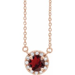 14K Rose 5.5 mm Natural Mozambique Garnet 1/10 CTW Natural Diamond 18" Necklace Siddiqui Jewelers