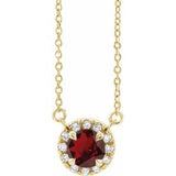 14K Yellow 4.5 mm Natural Mozambique Garnet & .05 CTW Natural Diamond 18" Necklace Siddiqui Jewelers