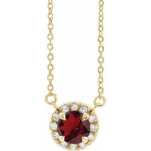 14K Yellow 6.5 mm Natural Mozambique Garnet & 1/6 CTW Natural Diamond 18" Necklace Siddiqui Jewelers