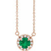 14K Rose 5.5 mm Natural Emerald 1/10 CTW Natural Diamond 16" Necklace Siddiqui Jewelers