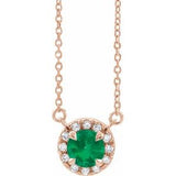 14K Rose 3.5 mm Lab-Grown Emerald & .03 CTW Natural Diamond 18" Necklace Siddiqui Jewelers