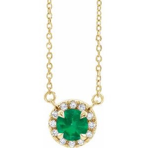 14K Yellow 5.5 mm Natural Emerald 1/10 CTW Natural Diamond 18" Necklace Siddiqui Jewelers