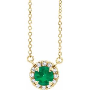 14K Yellow 6 mm Natural Emerald & 1/6 CTW Natural Diamond 18" Necklace Siddiqui Jewelers