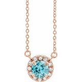 14K Rose 4.5 mm Natural Blue Zircon & .05 CTW Natural Diamond 18" Necklace Siddiqui Jewelers