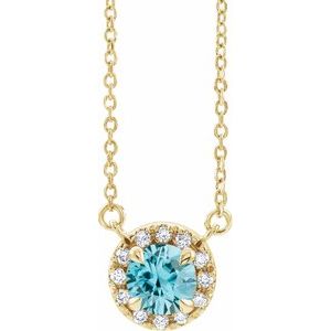 14K Yellow 4.5 mm Natural Blue Zircon & .05 CTW Natural Diamond 16" Necklace Siddiqui Jewelers