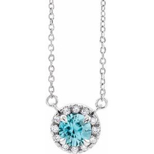 14K White 3 mm Natual Blue Zircon & .03 CTW Natual Diamond 16" Necklace Siddiqui Jewelers
