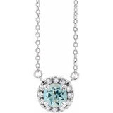 14K White 3.5 mm Round Aquamarine & .04 CTW Diamond 18" Necklace - Siddiqui Jewelers