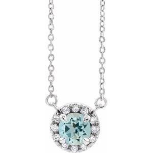 14K White 6.5 mm Natural Aquamarine & 1/6 CTW Natural Diamond 18" Necklace Siddiqui Jewelers