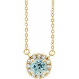 14K Yellow 6.5 mm Natural Aquamarine & 1/6 CTW Natural Diamond 16" Necklace Siddiqui Jewelers