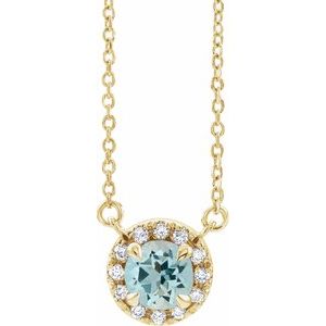 14K Yellow 5.5 mm Natural Aquamarine 1/10 CTW Natural Diamond 16" Necklace Siddiqui Jewelers