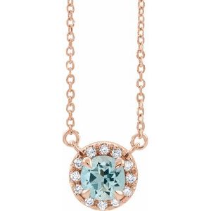 14K Rose 4.5 mm Natural Aquamarine & .05 CTW Natural Diamond 18" Necklace Siddiqui Jewelers