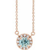 14K Rose 3.5 mm Natural Aquamarine & .03 CTW Natural Diamond 16" Necklace Siddiqui Jewelers