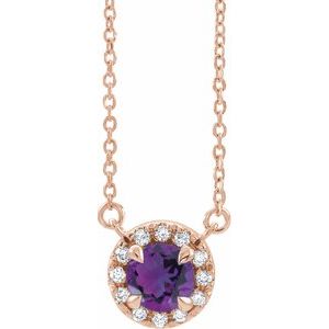 14K Rose 5.5 mm Natural Amethyst 1/10 CTW Natural Diamond 18" Necklace Siddiqui Jewelers