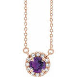 14K Rose 4.5 mm Natural Amethyst & .05 CTW Natural Diamond 18" Necklace Siddiqui Jewelers